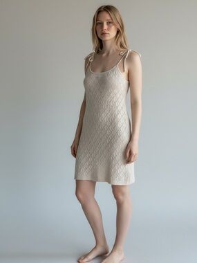 Billabong Cream Knit Tie-Shoulder Slip Dress